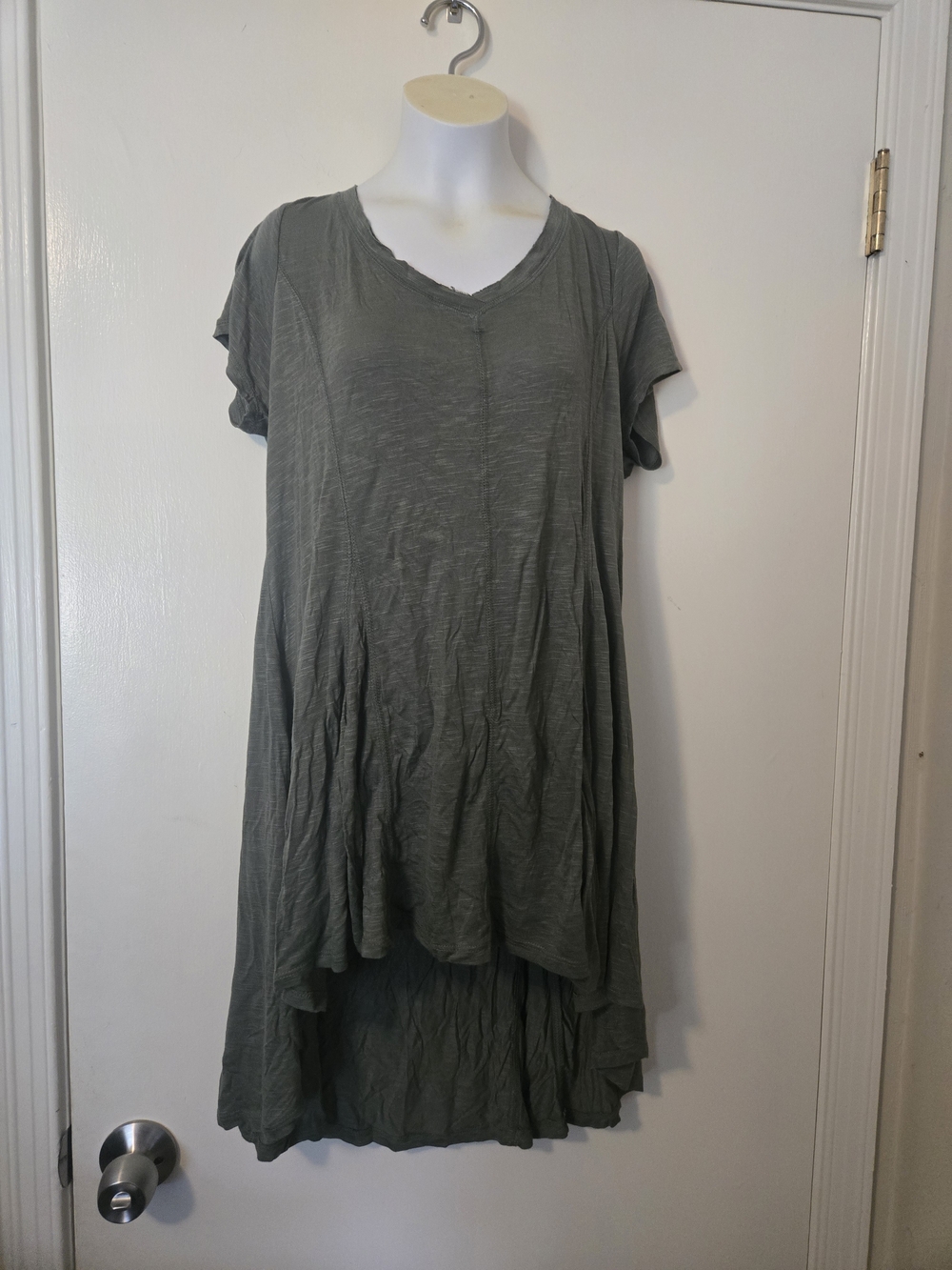 RXB Olive Green Short Sleeve V-Neck High-Low Dress